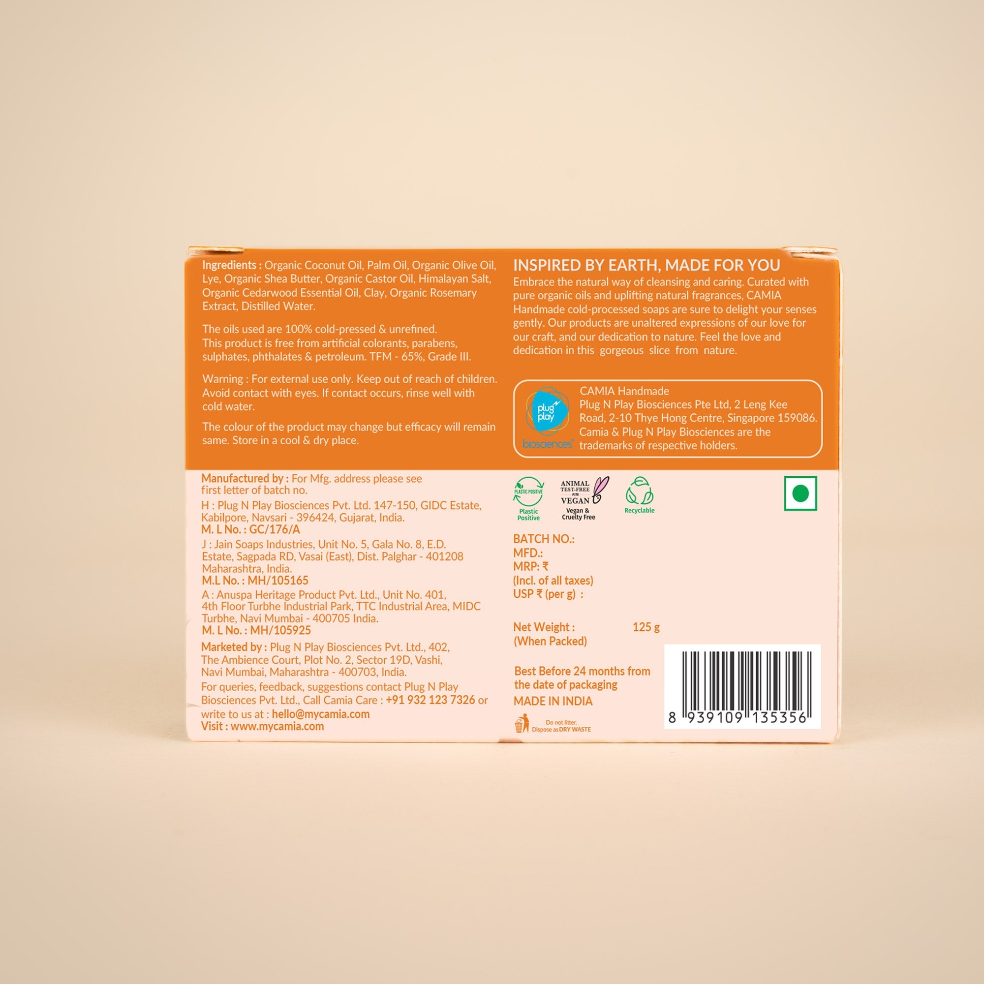 Handmade Cold Processed Organic Cedarwood Soap