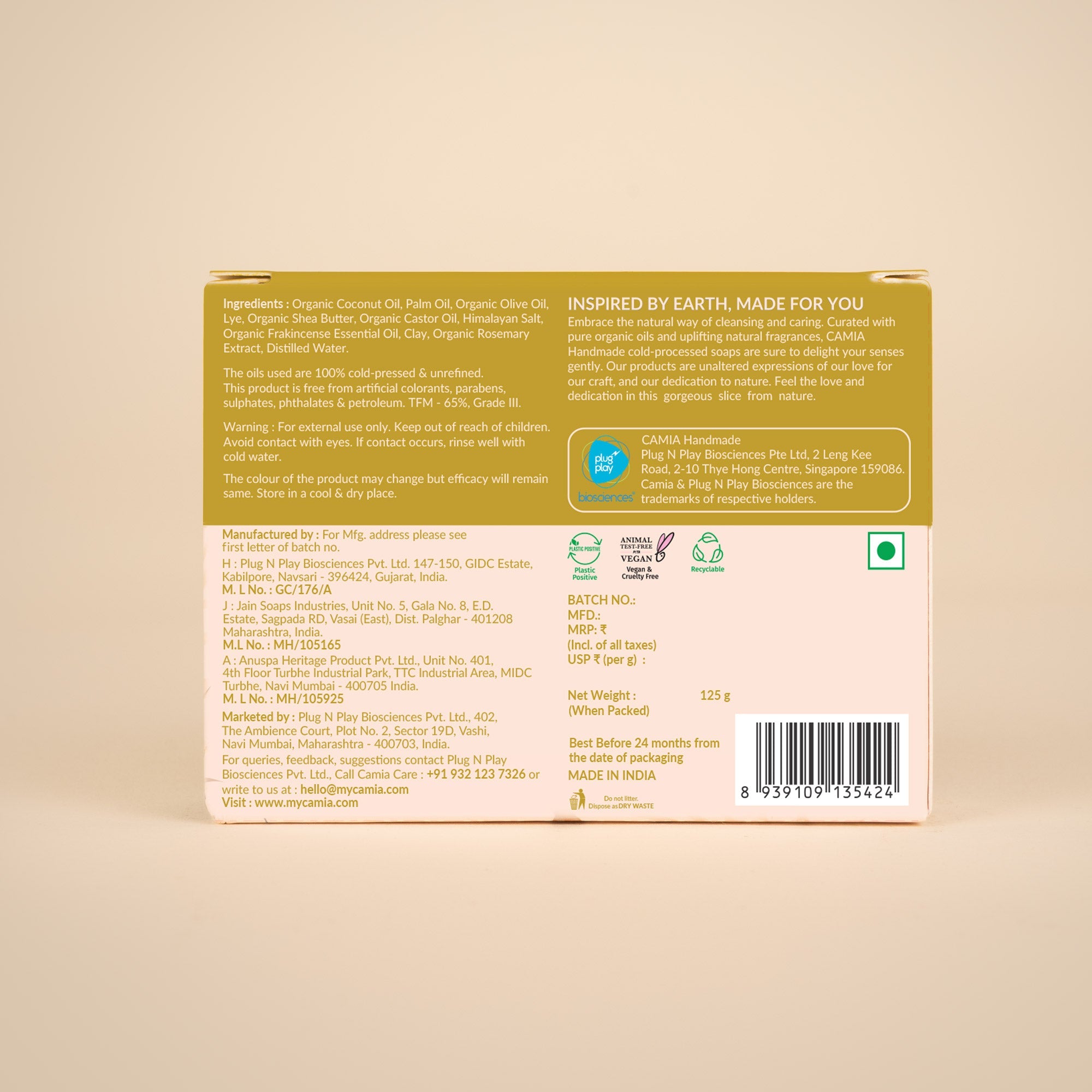 Handmade Cold Processed Organic Frankincense Soap