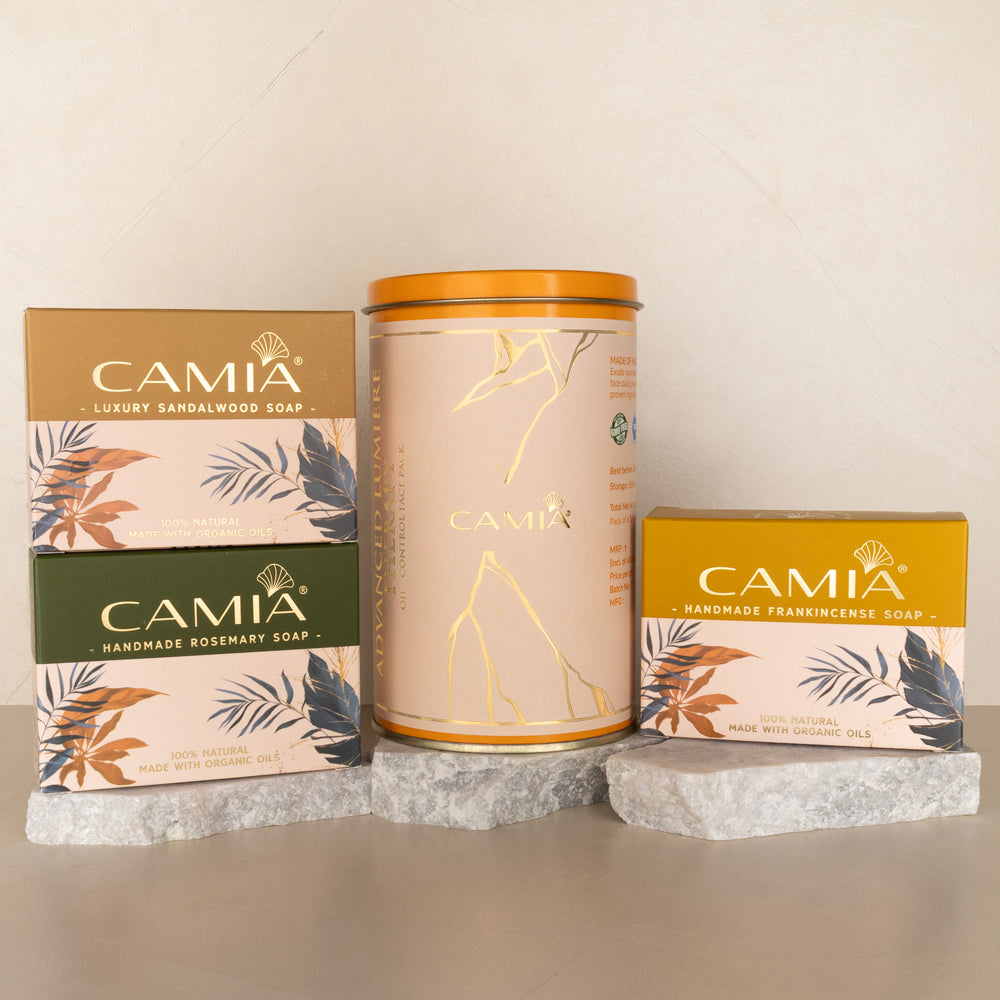 Flawless Skin by CAMIA (Super Saver) - Facepack, Sandalwood, Rosemary, & Frankincense Soap