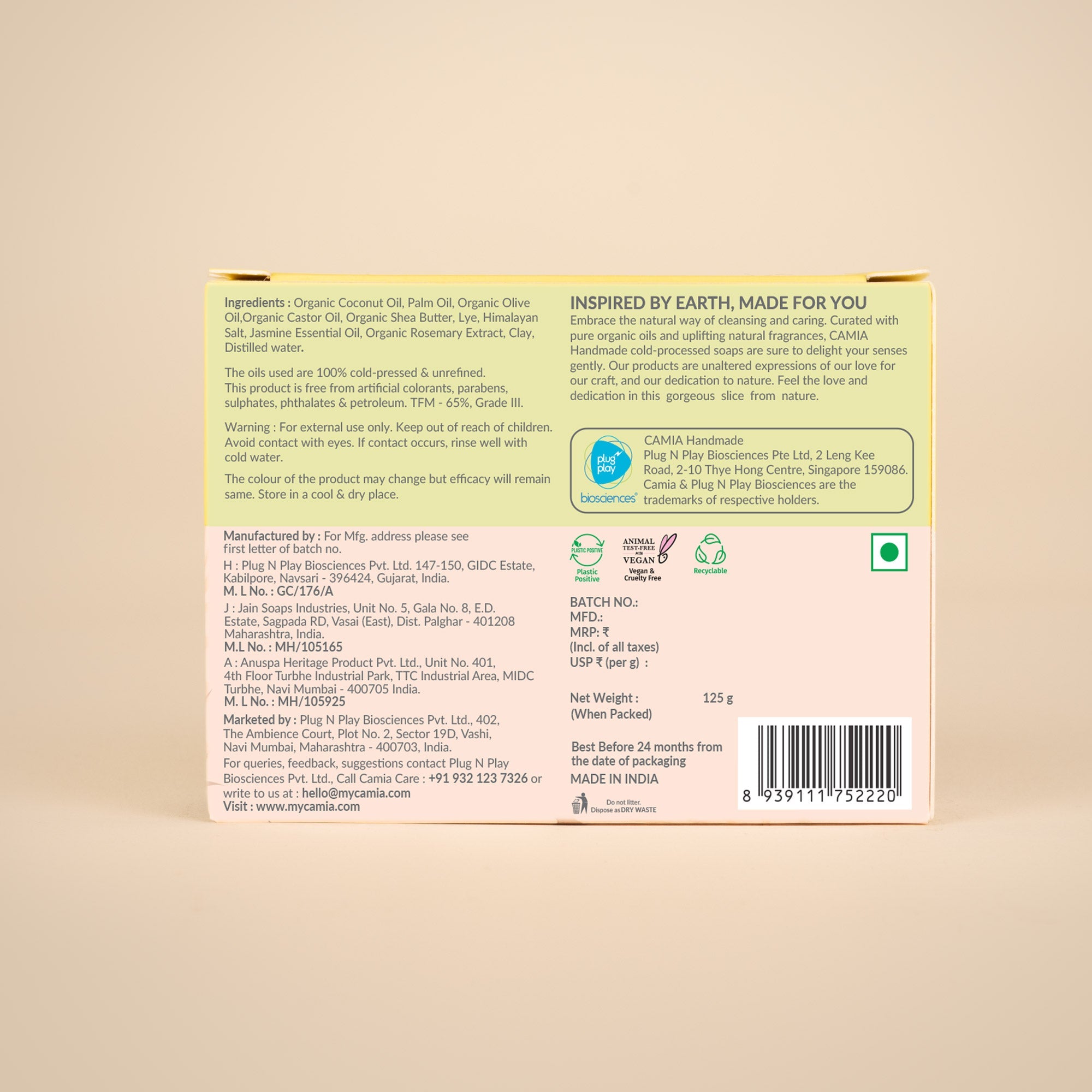Handmade Cold Processed Luxury Organic Jasmine Soap