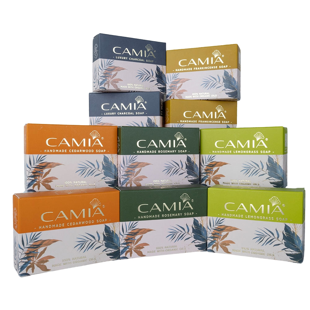 CAMIA Lemongrass, Cedarwood, Charcoal, Rosemary & Frankincense Soaps - Pack of 10